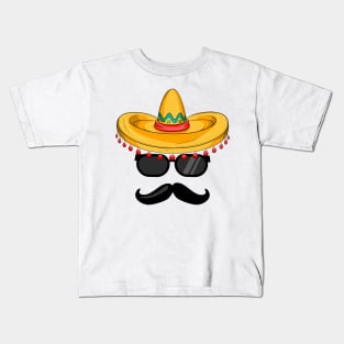 Cinco De Mayo Mustache Mexican sombrero hat Kids T-Shirt